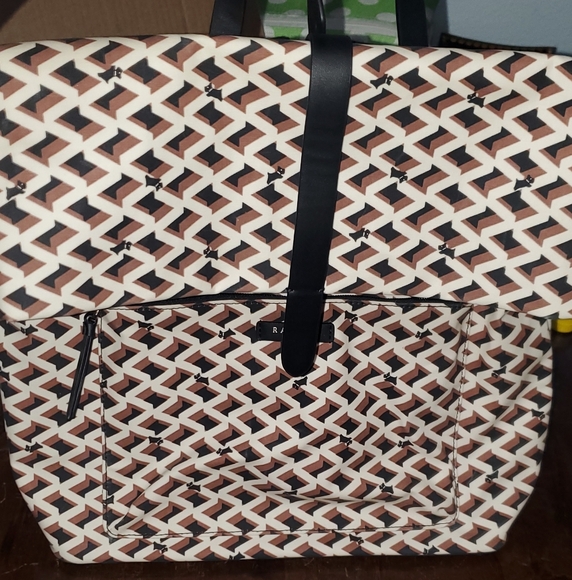 Radley London Backpack Style Bag with Geometric Pattern in Brown and White & Blk - Picture 8 of 14